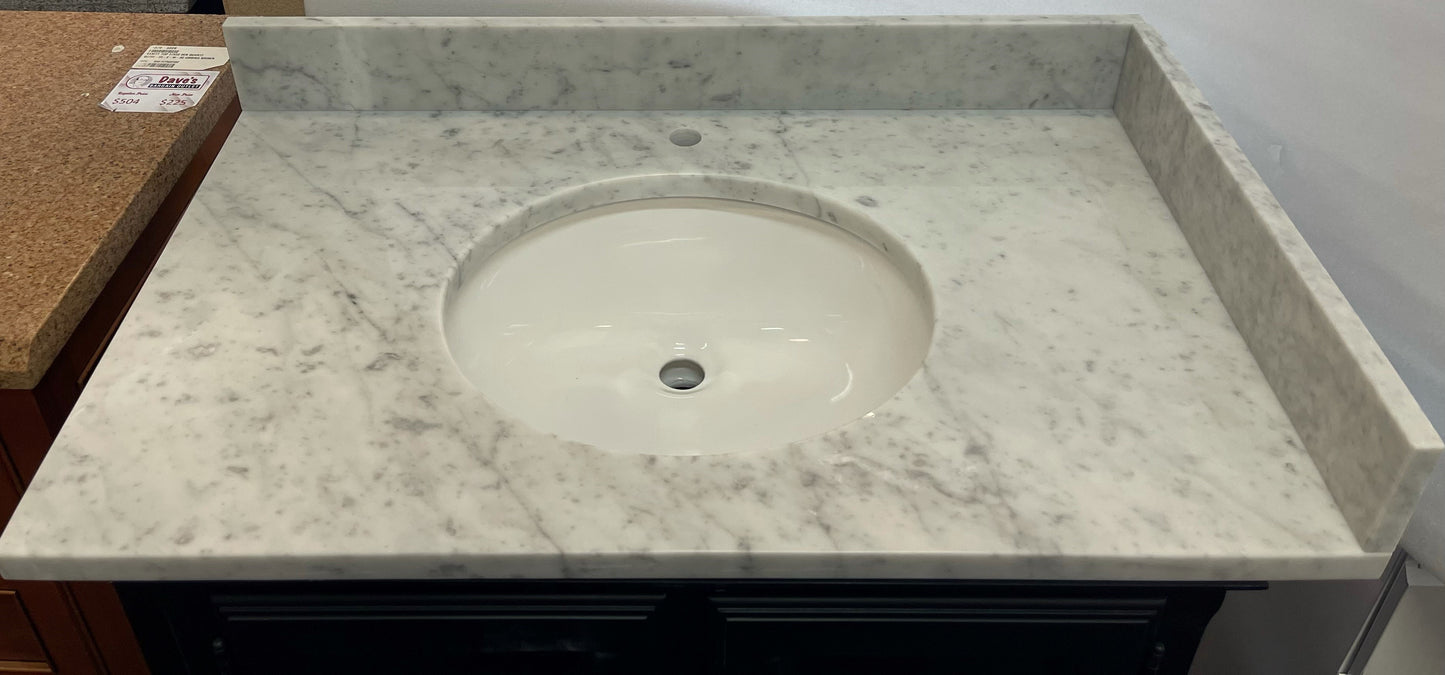 37x22 white Carrara marble vanity top single hole
